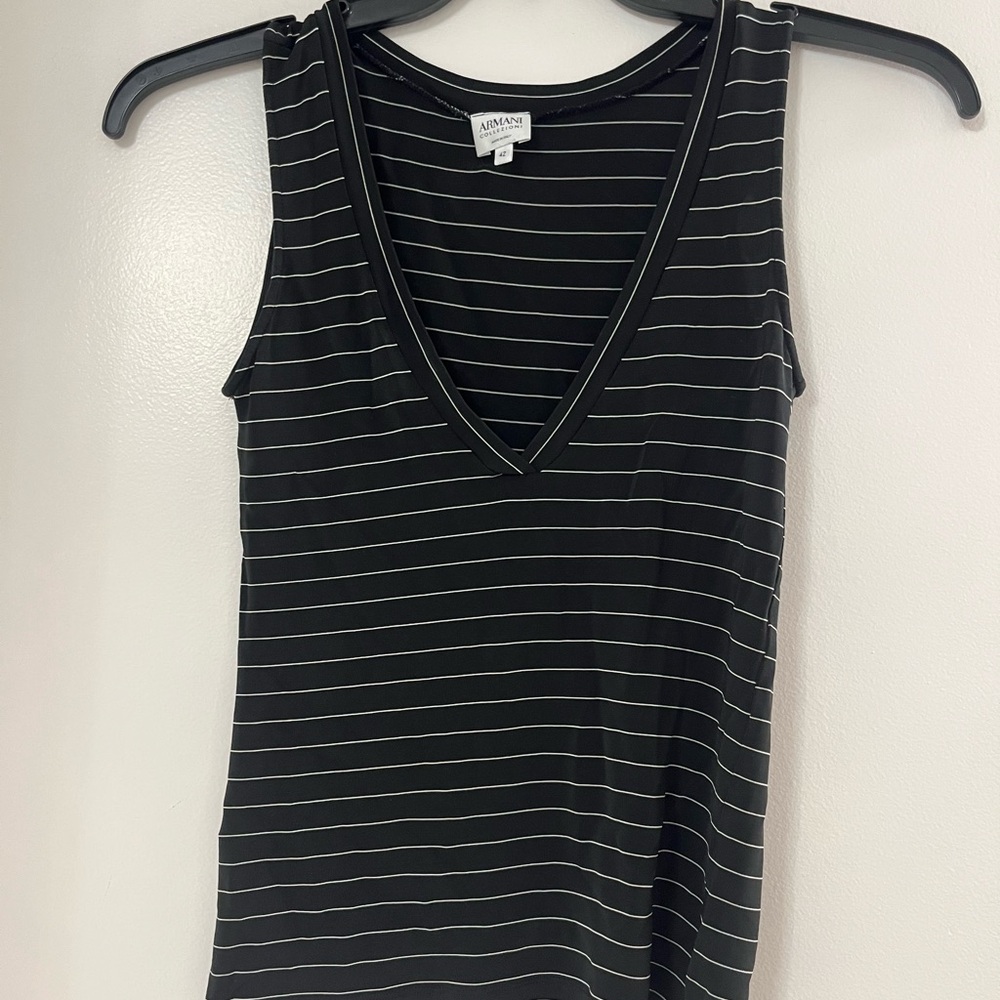 Armani Collezioni Black Striped Tank Top